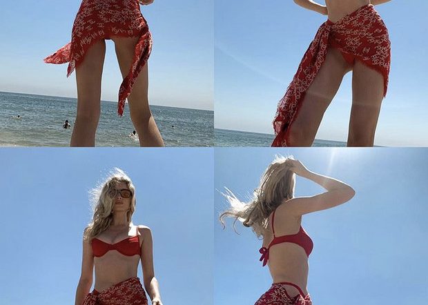 Алое бикини и яркий платок-парео: пляжный образ Эльзы Хоск для тех, кто собрался к морю